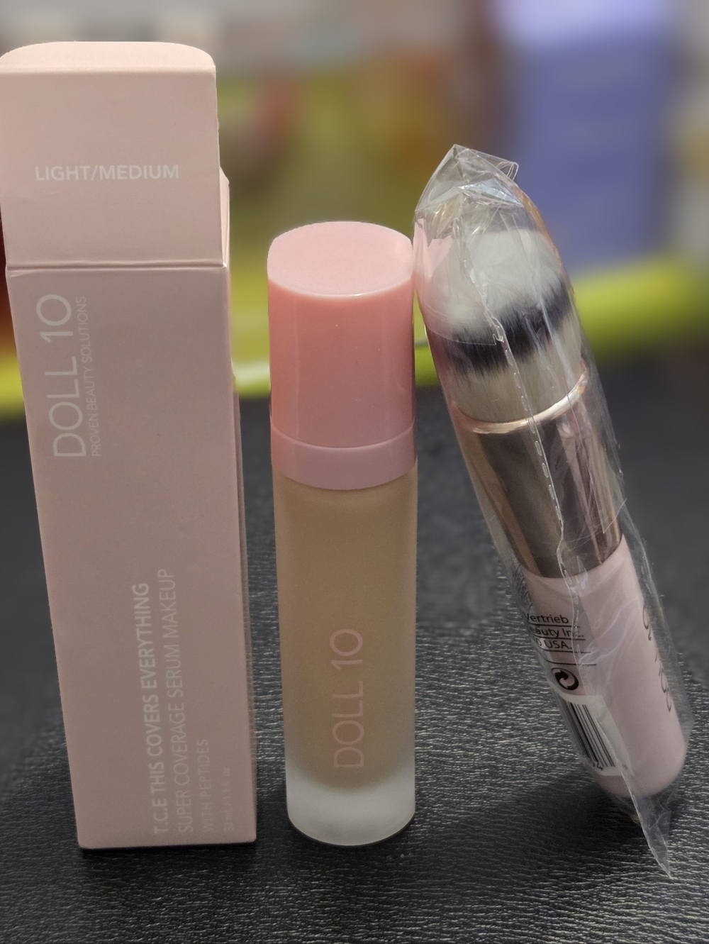 Doll 10 Makeup Brush and T.C.E Super Coverage Serum Foundation with Peptides